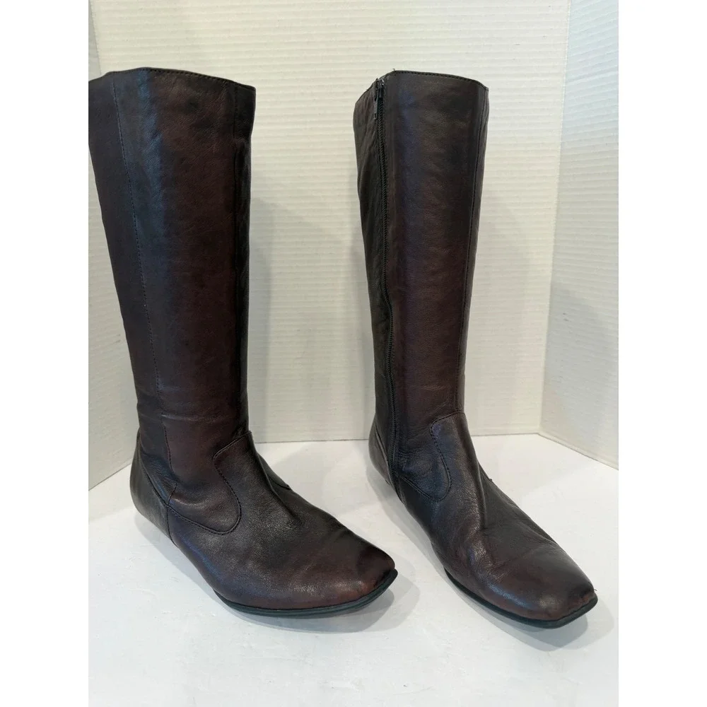 B O C by Born Brown Leather Mid-Calf Low Heeling Riding Boots Sz 8.5
